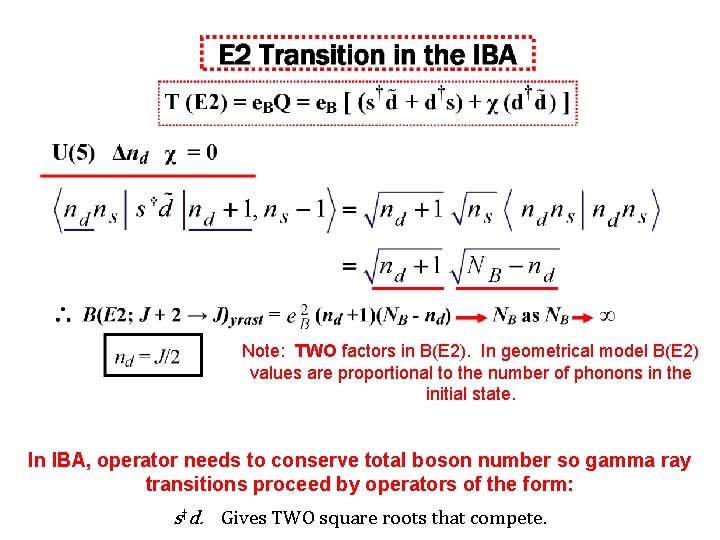 Note: TWO factors in B(E 2). In geometrical model B(E 2) values are proportional