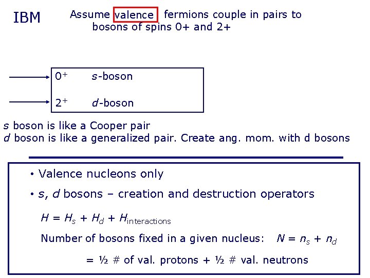 Assume valence fermions couple in pairs to bosons of spins 0+ and 2+ IBM