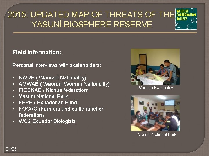 2015: UPDATED MAP OF THREATS OF THE YASUNÍ BIOSPHERE RESERVE Field information: Personal interviews