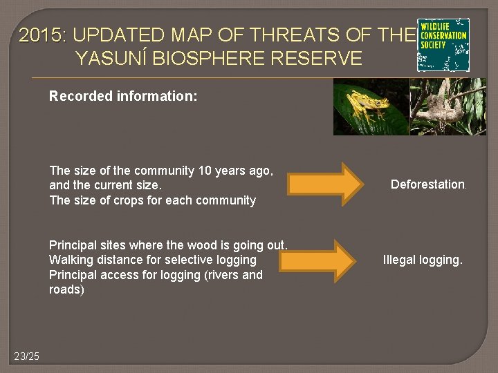 2015: UPDATED MAP OF THREATS OF THE YASUNÍ BIOSPHERE RESERVE Recorded information: The size