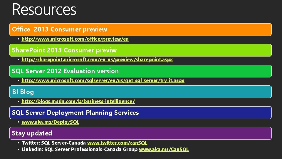 Office 2013 Consumer preview • http: //www. microsoft. com/office/preview/en Share. Point 2013 Consumer previw