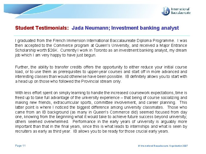 Student Testimonials: Jada Neumann; Investment banking analyst I graduated from the French Immersion International