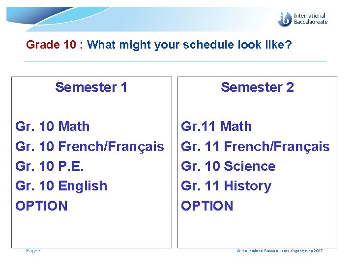 Grade 10 : What might your schedule look like? Semester 1 Semester 2 Gr.
