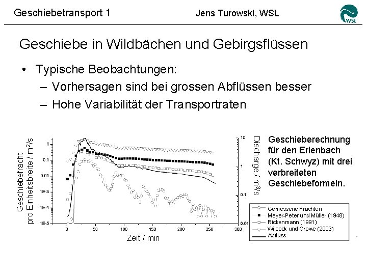 Geschiebetransport 1 Jens Turowski, WSL Geschiebe in Wildbächen und Gebirgsflüssen • Typische Beobachtungen: –