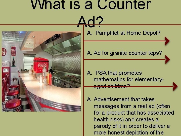 What is a Counter Ad? A. Pamphlet at Home Depot? A. Ad for granite