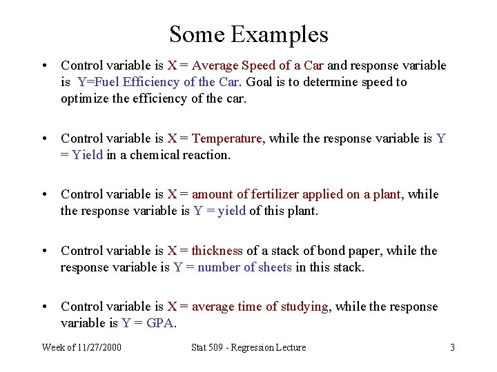 Simple Linear Regression Lecture for Statistics 509 NovemberDecember