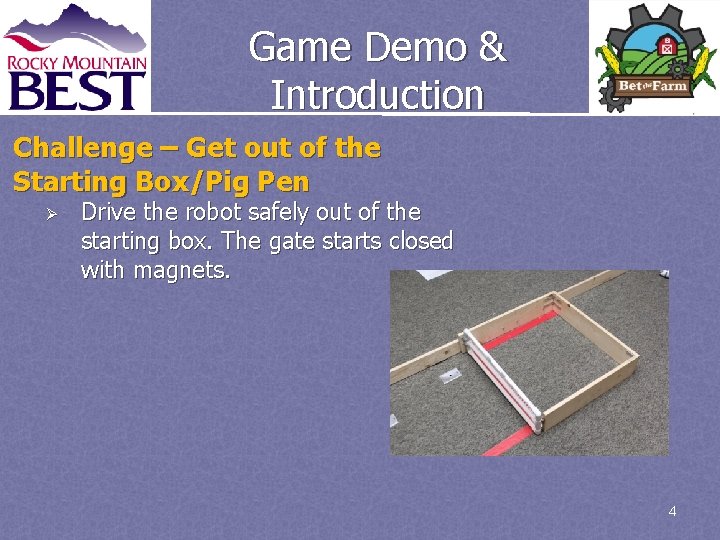 Game Demo & Introduction Challenge – Get out of the Starting Box/Pig Pen Ø