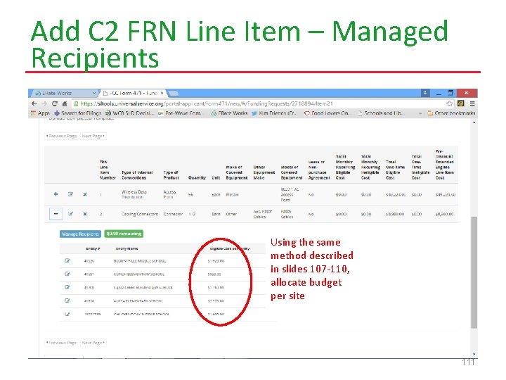 Add C 2 FRN Line Item – Managed Recipients Using the same method described