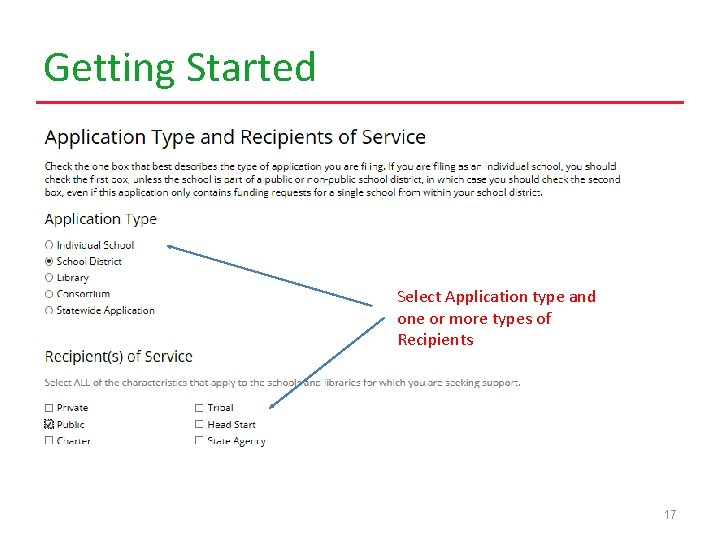 Getting Started Select Application type and one or more types of Recipients 17 