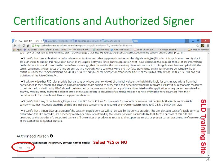 Certifications and Authorized Signer Select YES or NO 51 