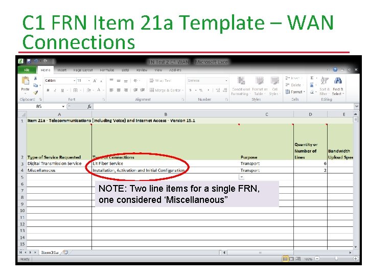 C 1 FRN Item 21 a Template – WAN Connections NOTE: Two line items