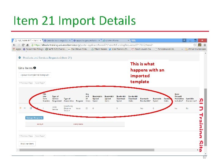 Item 21 Import Details This is what happens with an imported template 67 