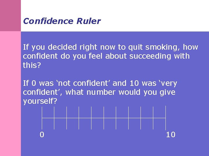 Confidence Ruler If you decided right now to quit smoking, how confident do you