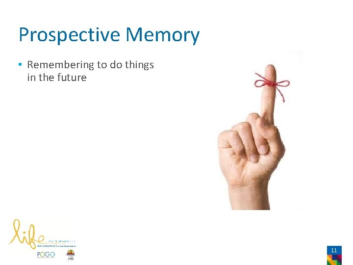 Prospective Memory • Remembering to do things in the future 11 