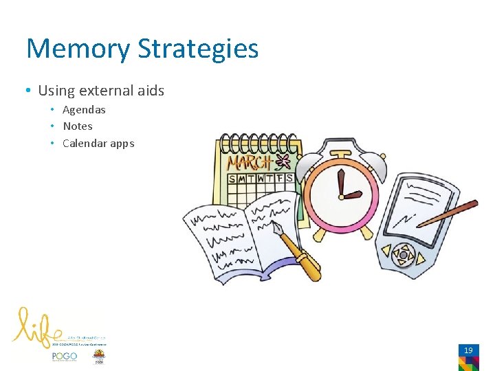 Memory Strategies • Using external aids • Agendas • Notes • Calendar apps 19