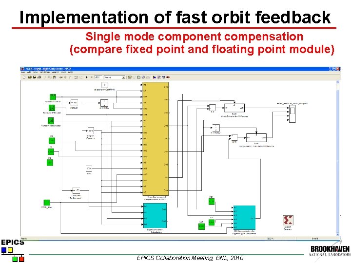 Implementation of fast orbit feedback Single mode component compensation (compare fixed point and floating