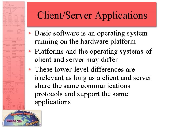 Client/Server Applications • Basic software is an operating system running on the hardware platform