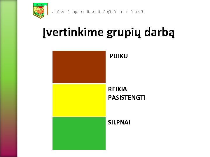 Įvertinkime grupių Jonavos rajono Bukonių pagrindinė mokykla Įvertinkime grupių darbą PUIKU REIKIA PASISTENGTI SILPNAI