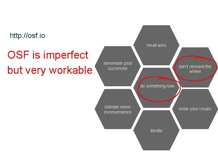 http: //osf. io small wins OSF is imperfect but very workable remember past successes