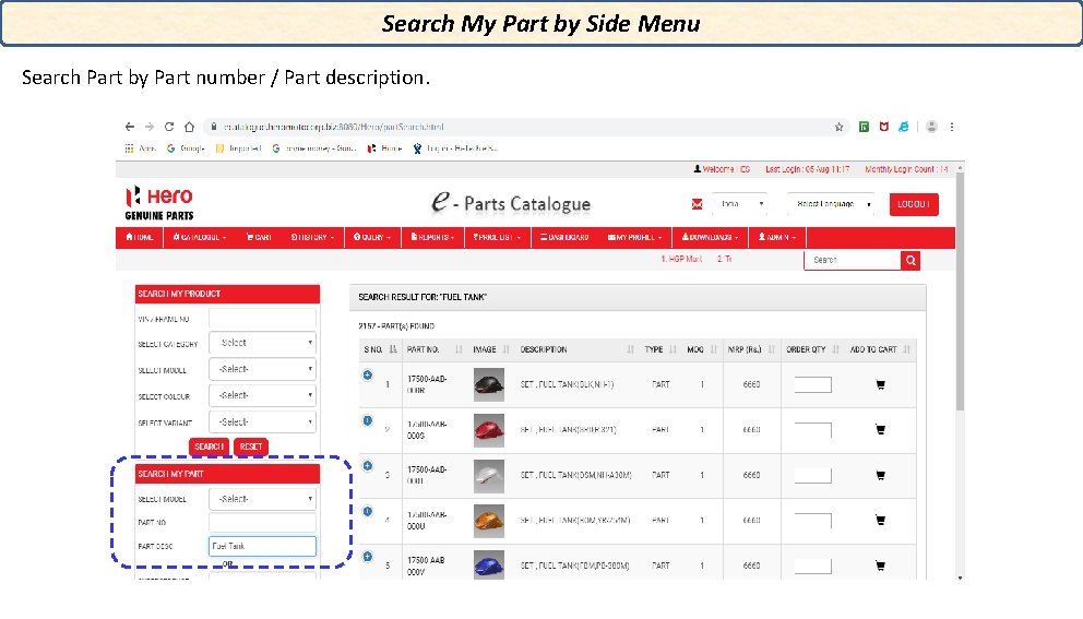 Search My Part by Side Menu Search Part by Part number / Part description.