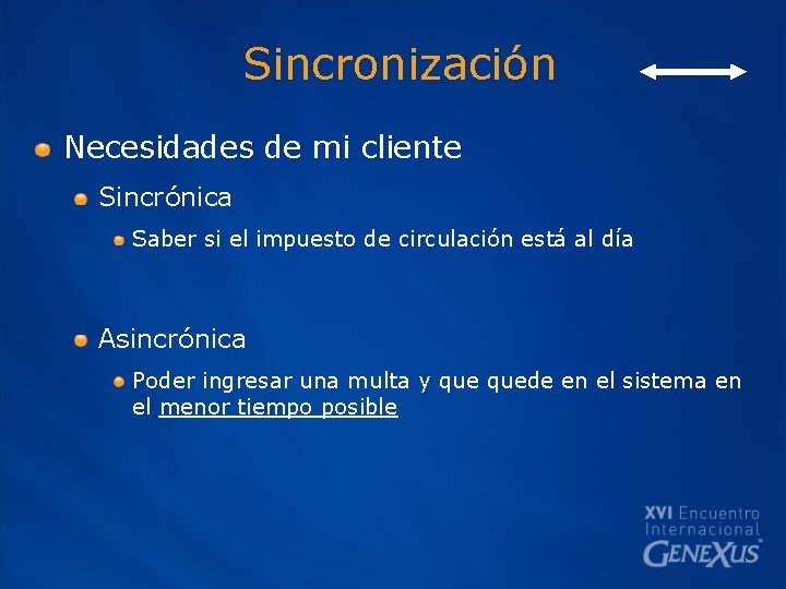 Sincronización Necesidades de mi cliente Sincrónica Saber si el impuesto de circulación está al