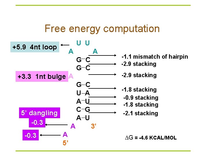 Free energy computation U U +5. 9 4 nt loop A A G C