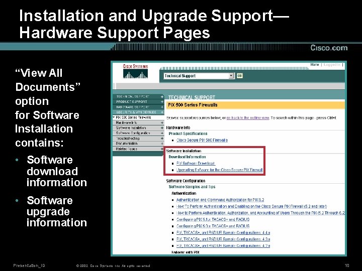 Installation and Upgrade Support— Hardware Support Pages “View All Documents” option for Software Installation