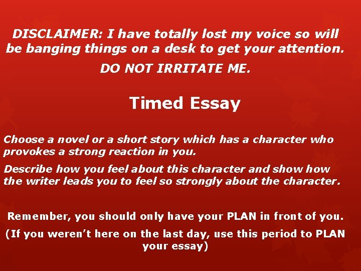 DISCLAIMER: I have totally lost my voice so will be banging things on a