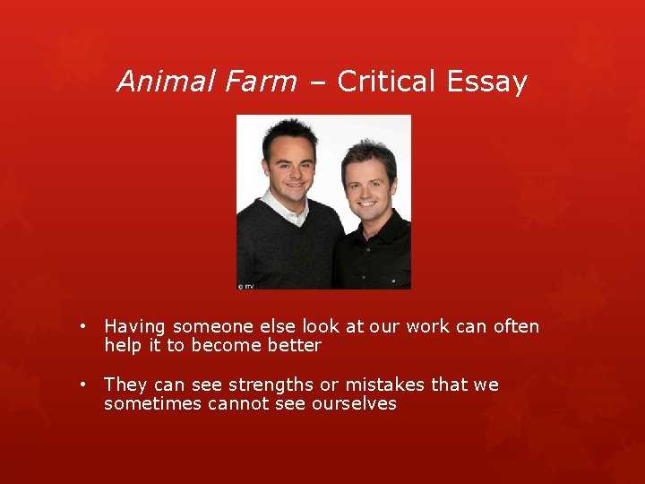 Animal Farm – Critical Essay • Having someone else look at our work can