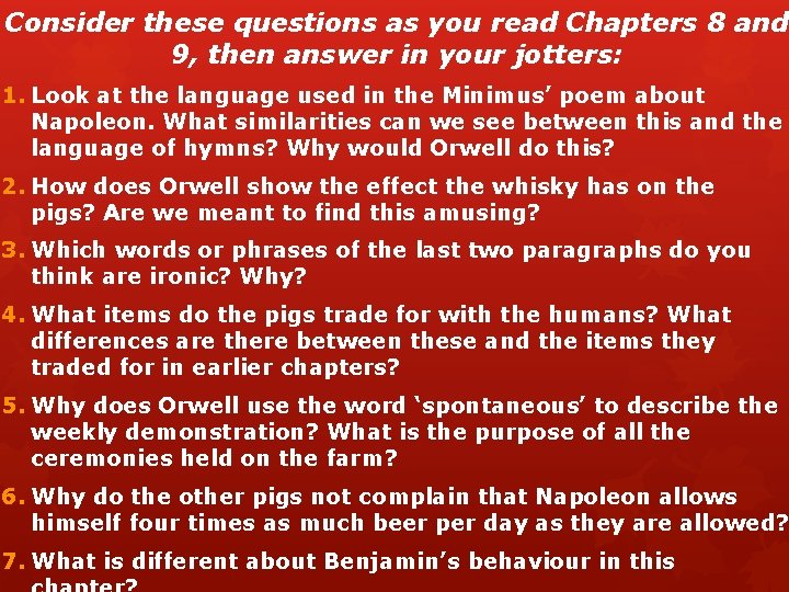 Consider these questions as you read Chapters 8 and 9, then answer in your