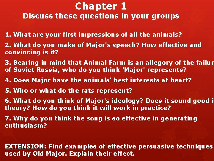 Chapter 1 Discuss these questions in your groups 1. What are your first impressions