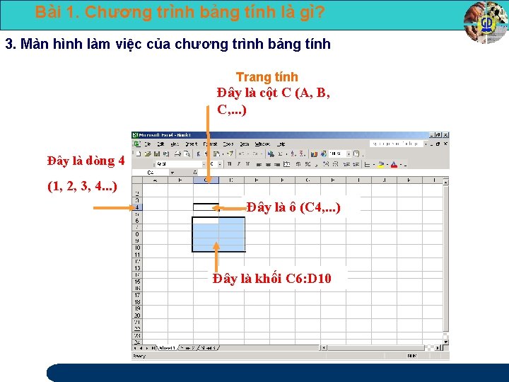 Bài 1. Chương trình bảng tính là gì? 3. Màn hình làm việc của