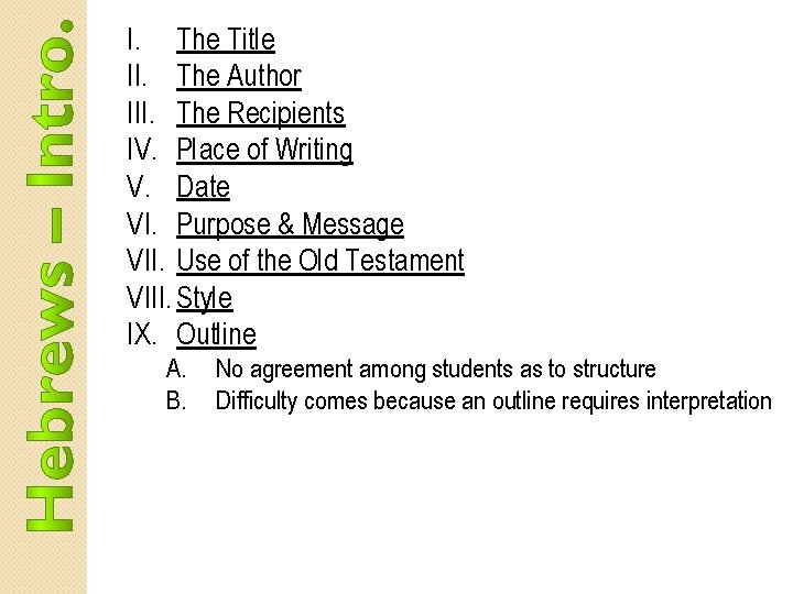 I. The Title II. The Author III. The Recipients IV. Place of Writing V.