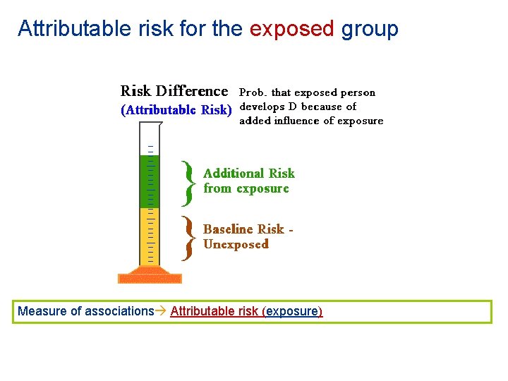 Attributable risk for the exposed group Measure of associations Attributable risk (exposure) 