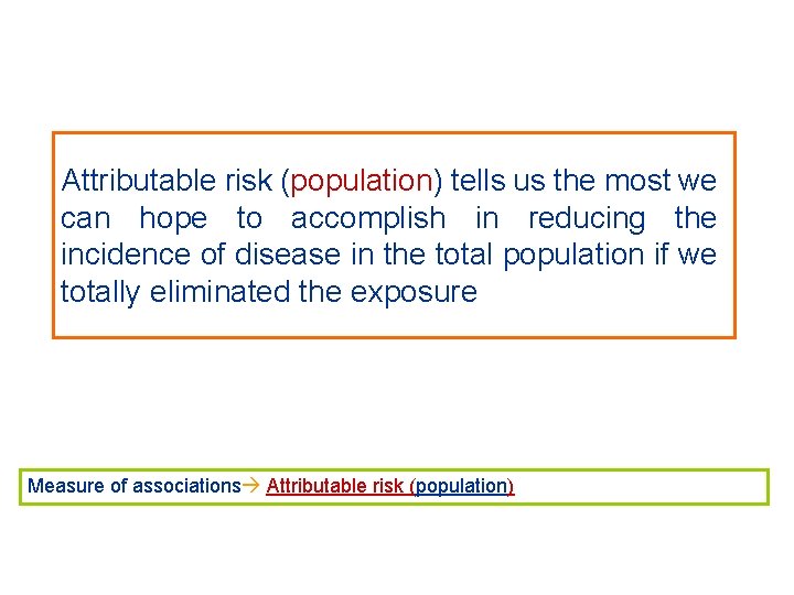 Attributable risk (population) tells us the most we can hope to accomplish in reducing