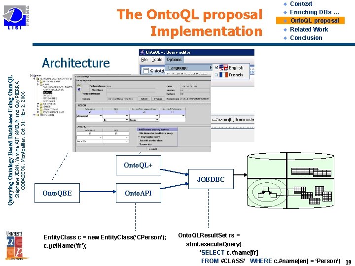 The Onto. QL proposal Implementation u u u Context Enriching DBs … Onto. QL