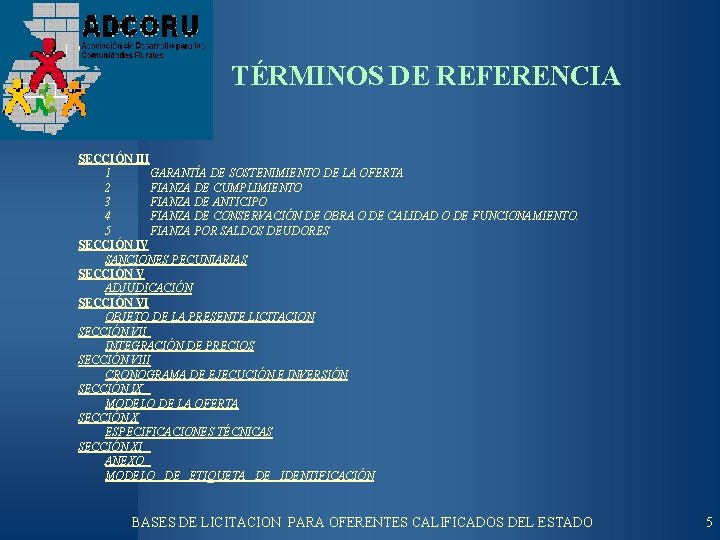 TÉRMINOS DE REFERENCIA SECCIÓN III 1 GARANTÍA DE SOSTENIMIENTO DE LA OFERTA 2 FIANZA