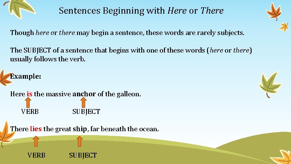 Sentences Beginning with Here or There Though here or there may begin a sentence,