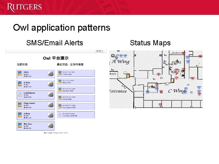 Owl application patterns SMS/Email Alerts Status Maps 