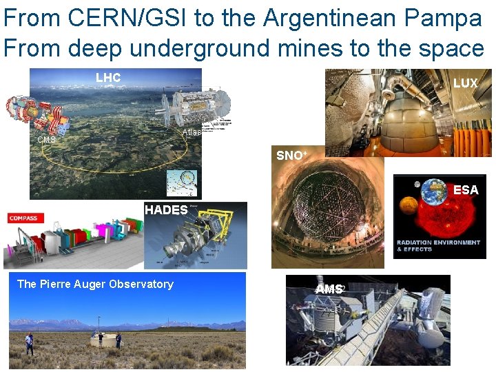 From CERN/GSI to the Argentinean Pampa From deep underground mines to the space LHC
