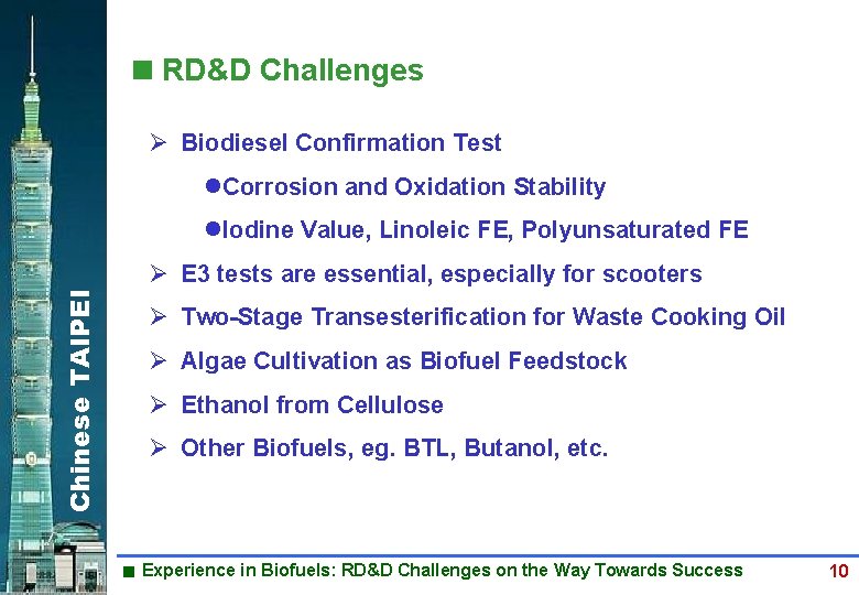  RD&D Challenges Ø Biodiesel Confirmation Test l. Corrosion and Oxidation Stability l. Iodine