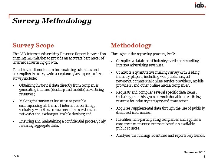 Survey Methodology Survey Scope Methodology The IAB Internet Advertising Revenue Report is part of