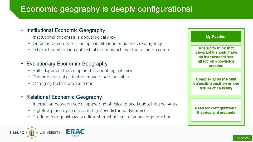 Economic geography is deeply configurational • Institutional Economic Geography • Institutional thickness is about