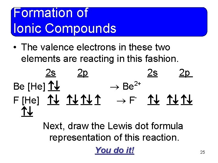 Formation of Ionic Compounds • The valence electrons in these two elements are reacting