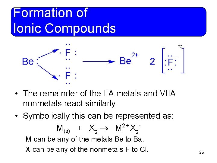 Formation of Ionic Compounds • The remainder of the IIA metals and VIIA nonmetals