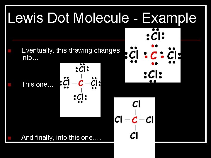Lewis Dot Molecule - Example n Eventually, this drawing changes into… n This one…