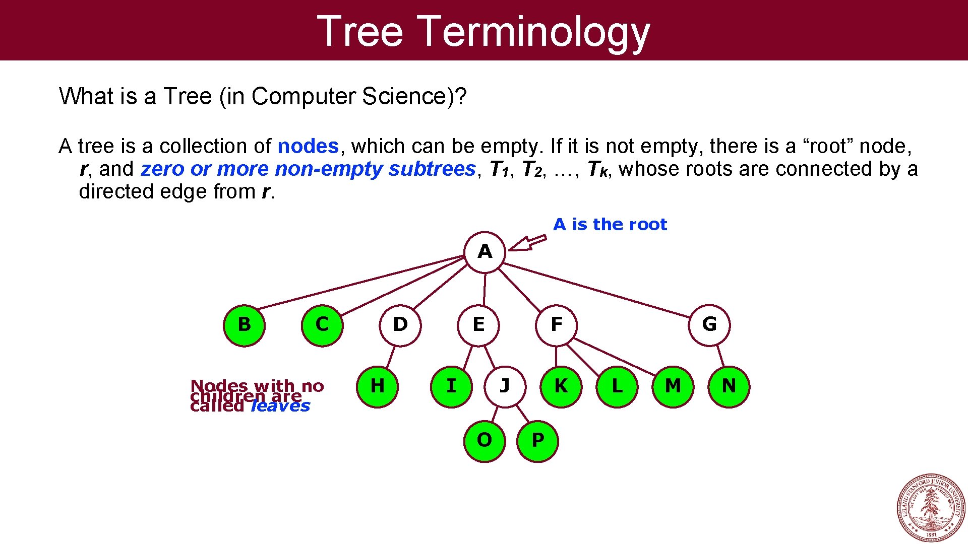 Tree Terminology What is a Tree (in Computer Science)? A tree is a collection Tree Terminology What is a Tree (in Computer Science)? A tree is a collection