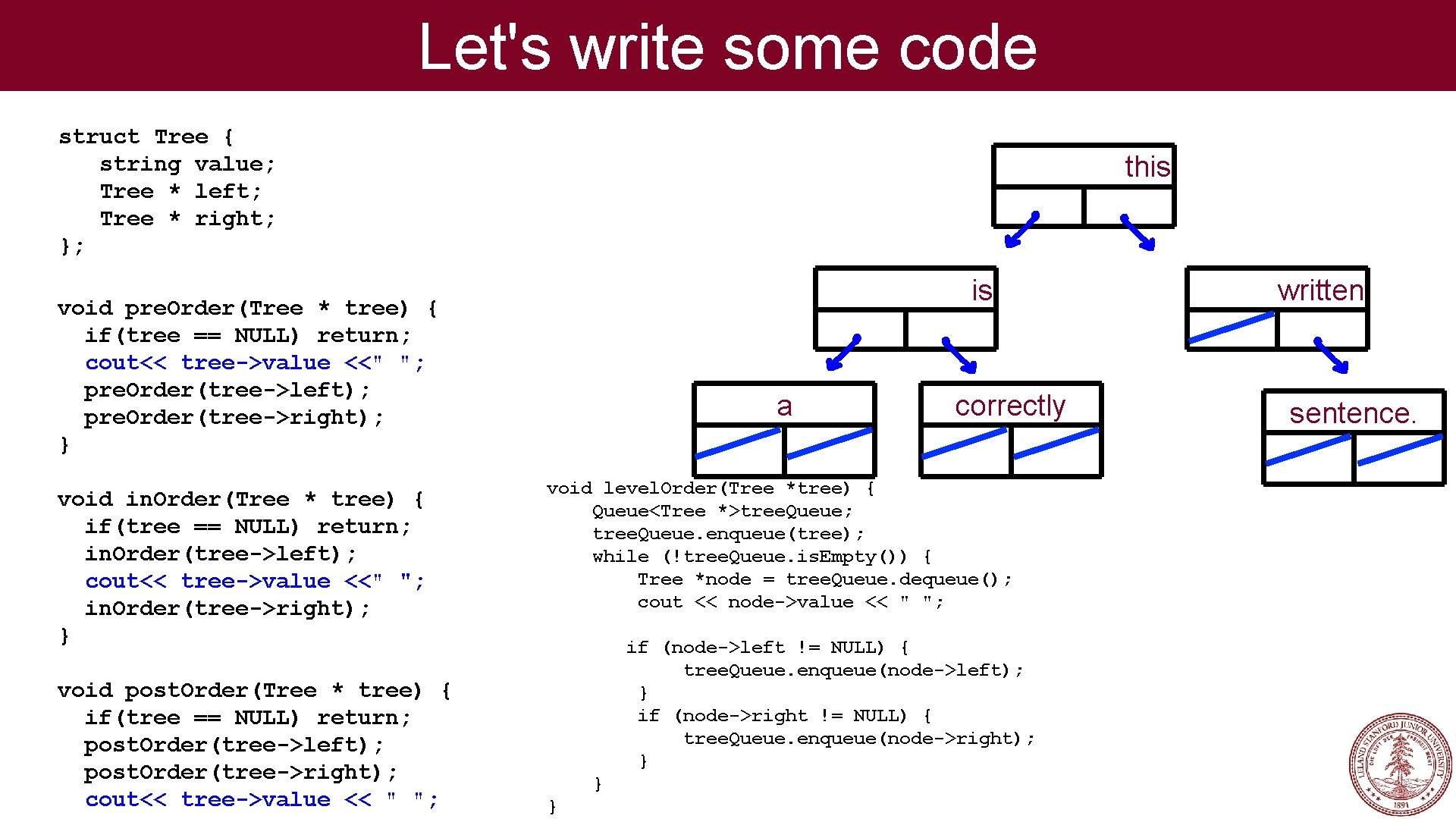 Let's write some code struct Tree { string value; Tree * left; Tree * Let's write some code struct Tree { string value; Tree * left; Tree *
