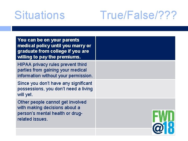 Situations You can be on your parents medical policy until you marry or graduate
