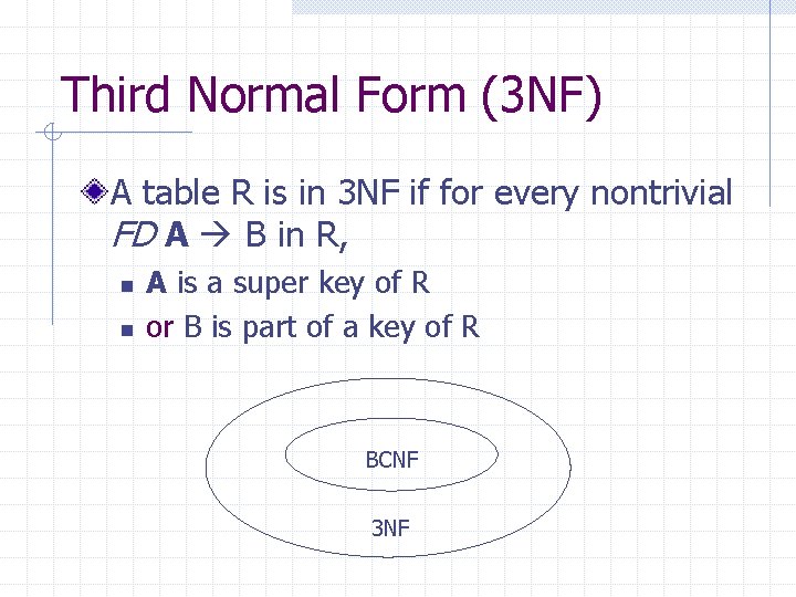 Third Normal Form (3 NF) A table R is in 3 NF if for